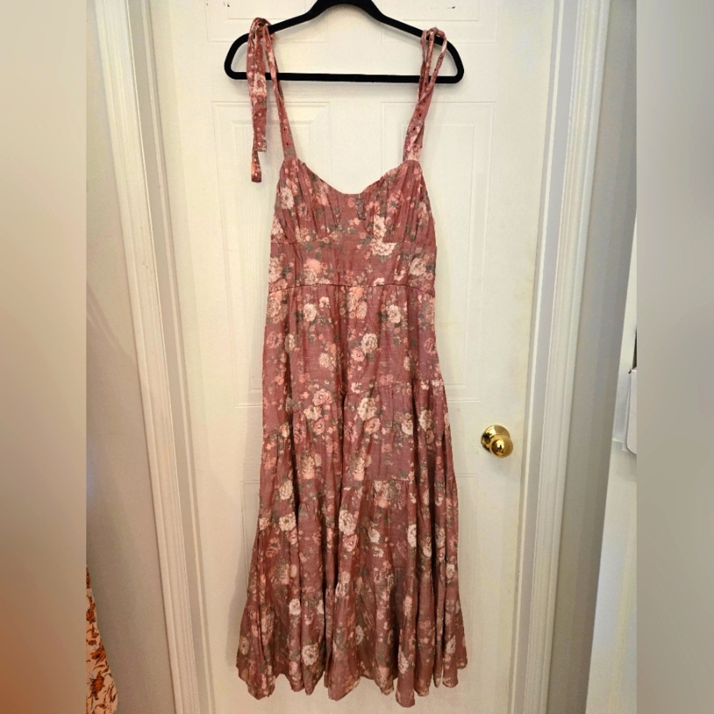 Trixxi ADJUSTABLE STRAP RUFFLE SIDE ZIPPER SMOCKED FLORAL PINK SUMMER MAXI DRESS